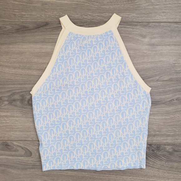 Shein Allover Pattern Halter Knit Top Blue Size Large - Picture 6 of 8